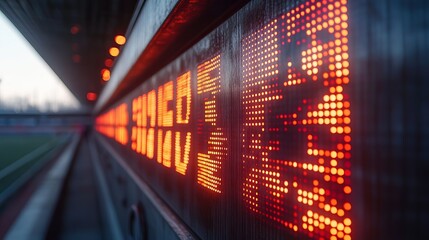 Close-up of a vibrant digital scoreboard displaying bright red lights in a sports setting.