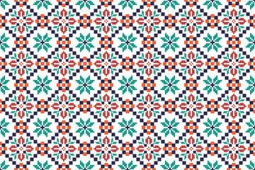 Cross stitch pattern concept showcasing traditional ethnic geometric pattern, Design for textile, background,carpet,wallpaper,clothing,wrapping,Batik,fabric,Vector illustration	
