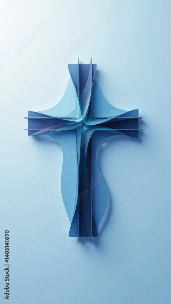 Poster a modern artistic representation of a christian cross against a gradient background.