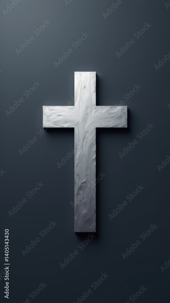 Poster a close-up photo of a christian cross on a wall with a gradient background transitioning from dark t