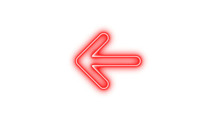 Obraz premium Neon arrow left icon red color glow with transparent background