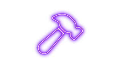 Neon hammer icon purple color glow with transparent background