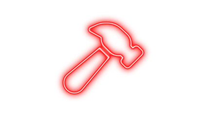 Neon hammer icon red color glow with transparent background