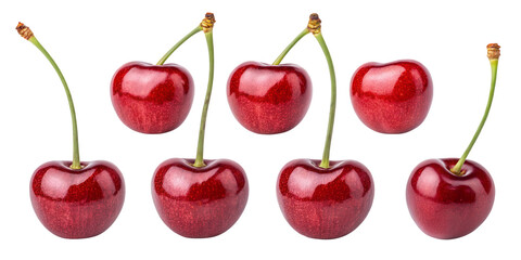 Ruby Red: A collection of luscious, fresh cherries in vibrant reds, with intricate stems, offering a tempting invitation to summer and a burst of natural sweetness.