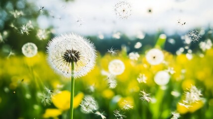Pollen particles in air, soft focus allergy symbols, seasonal health impact concept.
