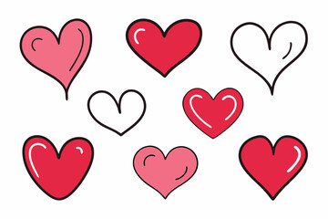 Hand Drawn Heart Icons Vector Set Cute Doodle Style Love and Valentine Elements