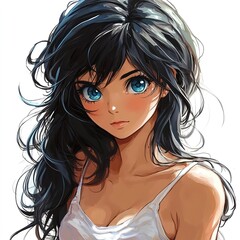  Cute anime girl with big expressive eyes and colorful hair standing in a fantasy landscape. Magical girl concept, vibrant anime style illustration, whimsical background, youthful character design, fi
