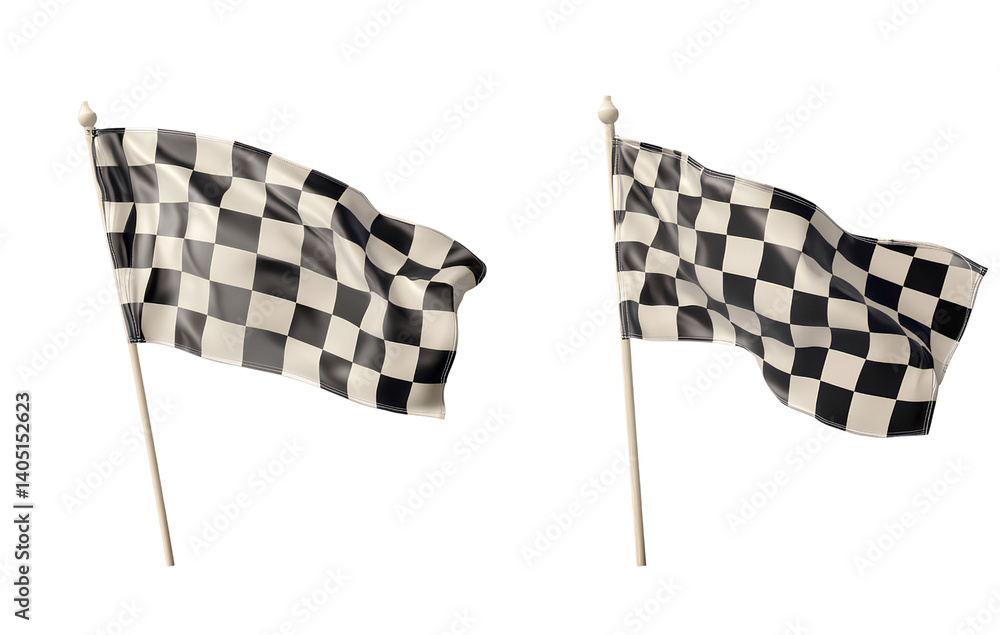 Fototapete 2 racing flags, a checkered flag icon set isolated on a transparent background