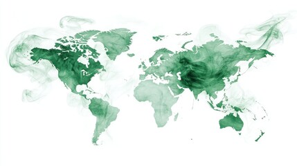 Obraz premium Abstract world map made of green smoke on a white background, flat lay. World day concept.