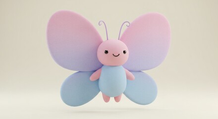 Charming 3D Pastel Butterfly Character for Playful Springtime Celebrations