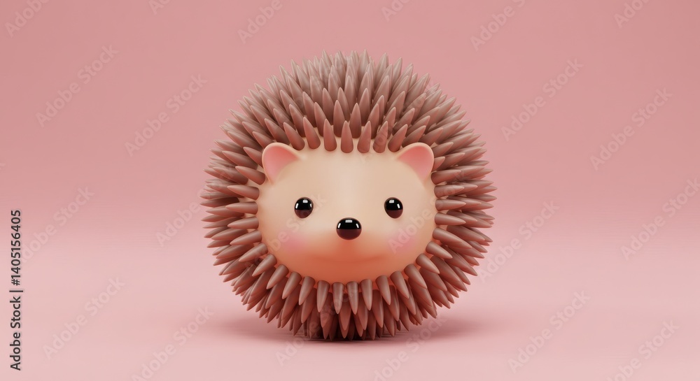 Poster adorable 3d render of a soft pink hedgehog character on a gradient background