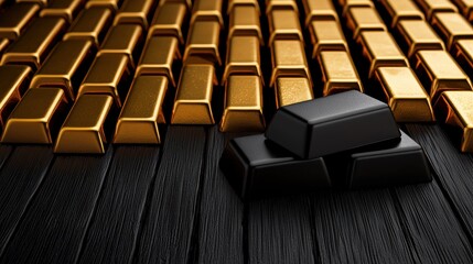 Obraz premium A pile of gold bars and a stack of black bars.