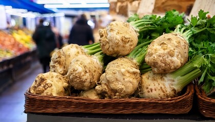 Ripe vegetables at the vegetable fair- celery root
