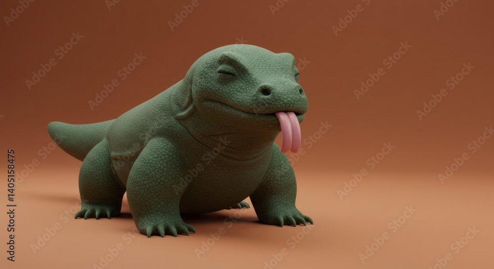 Poster charming 3d render of a komodo dragon with playful tongue display