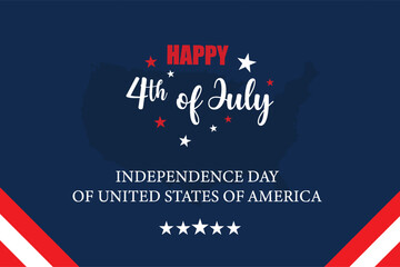 Creative 4th of July illustration with map of USA  on background and US flag ribbon. Perfect for celebrating American Independence Day with a patriotic and festive design.