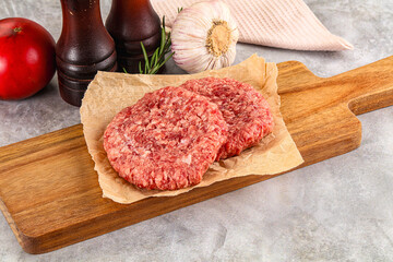 Raw round beef cutlet minced meat