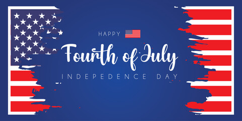 4th of July illustration with USA flag and colors, stars, and combining Hand-lettering and modern  typography. Perfect for celebrating American Independence Day with a patriotic and festive design.