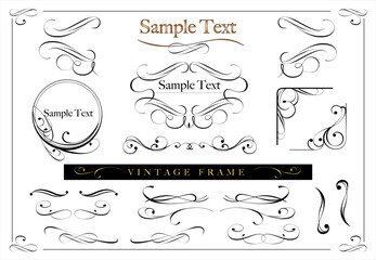 Classic calligraphy swirls, swashes, floral motifs. Design elements set. Ornate vintage borders and frames, scroll elements..eps