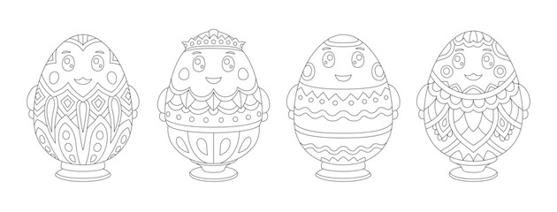 Coloring book page with egg dolls
