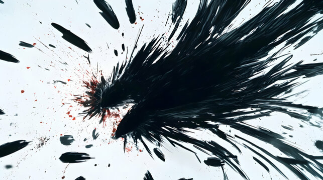 and splatters in contrasting black, red, and gray hues creating a gritty and intense abstract texture that conveys emotion and energy 