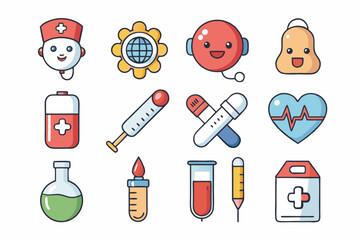 Medical and Healthcare Icons Vector Set Cartoon Hospital and Doctor Elements Collection