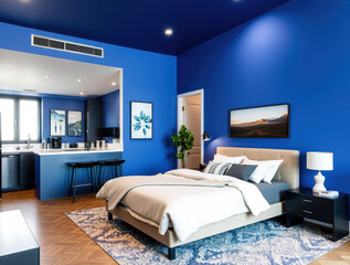 modern luxury apartment interior blue color