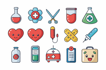 Medical and Healthcare Icons Vector Set Cartoon Hospital and Doctor Elements Collection