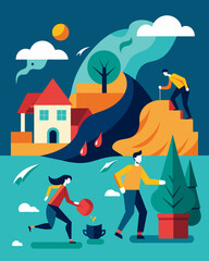 Fototapeta premium After a natural disaster devastated the area the government stepped in with a bailout for affected businesses to help them rebuild and continue operations.. Vector illustration