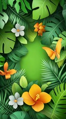 Fototapeta premium Colorful floral arrangement nature setting digital background tropical vibe close-up view botanical concept