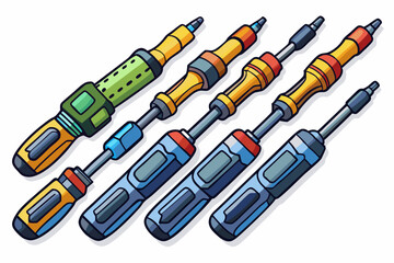 Screwdrivers Vector Set – Colorful Hand Tool Icons for DIY, Repair, and Construction