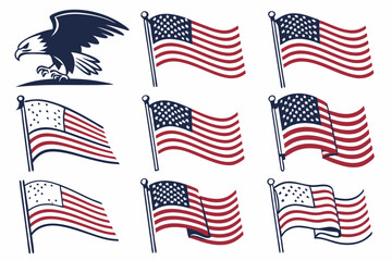 USA Flags Vector American Flag Icon Collection in Vector  set