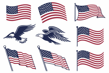 USA Flags Vector American Flag Icon Collection in Vector  set