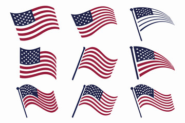 USA Flags Vector American Flag Icon Collection in Vector  set