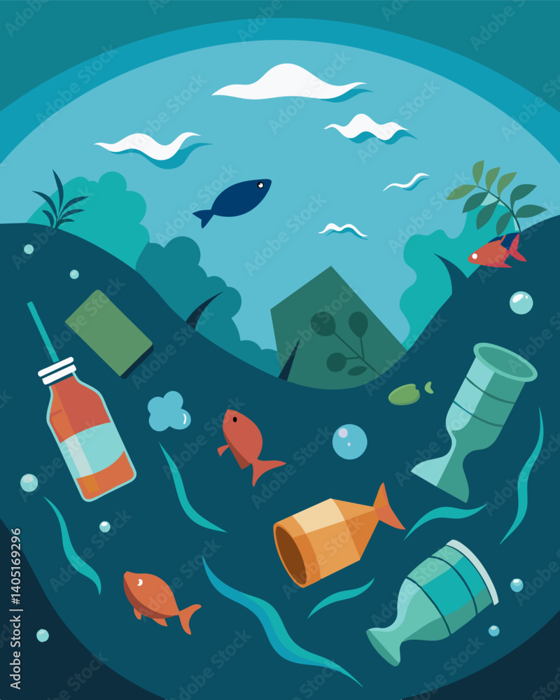 Poster the once crystalclear waters are now clouded with bits of plastic and debris a reminder of the damag