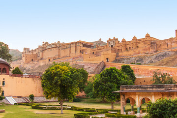 View of Amer Fort and Palace (Amber Fort) in Jaipur, Rajasthan, India.