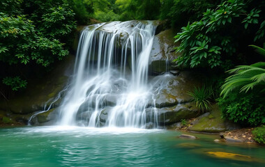 A Peaceful Waterfall Surrounded by Lush Greenery