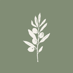 Olive branch. Silhouette. Trendy vector illustration with texture for logo, frame, label, pattern, card, invitation, poster, decor
