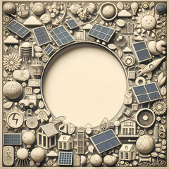 Obraz premium Solar Energy & Environmental Frame concept as A border frame featuring solar energy icons and environmental conservation symbols with room for messages about clean energy. in Photo Stock Concept 