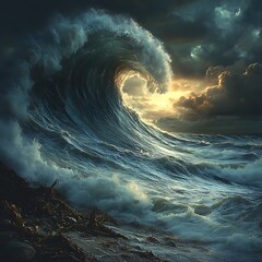 Nature&rsquo;s Power Shown Through Giant Ocean Wave Before Impact Energy Scene Photo