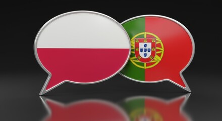 Fototapeta premium Poland and Portugal Dialogue: 3D rendering of Flag Speech Bubbles Concept