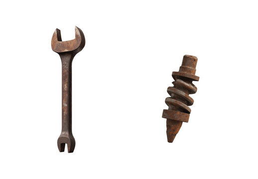 Vintage rusty wrench and coil reflect timeless craftsmanship and industrial heritage