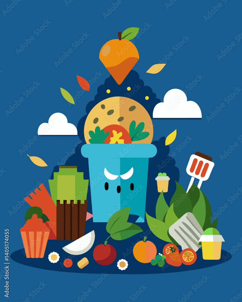 Poster a sad display of excess and disregard for the value of food lying in heaps a other waste.. vector il
