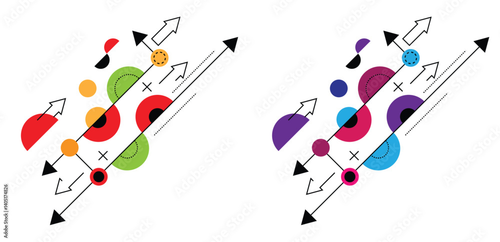 Poster Simple Half Circle Line Art Web Design Element Colorful Set. Graphic design web resources vector art