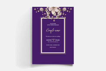 WEDDING INVITATION FRAME WITH FLOWER DECORATIONS AND FRESH LEAVES