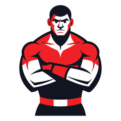 Boxer with arms crossed strong silhouette Vector  illustration