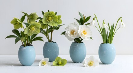 Winter Wonderland: Frosty Blooms in Blue Vases