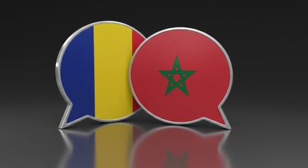 Romania and Morocco dialogue rendered in glossy 3D speech bubbles with silver borders