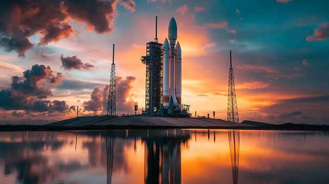 Powerful rocket launch of Ariane 6 vehicle with fiery boosters picture
