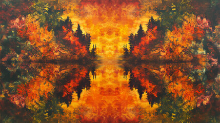 A Serene Lake Surrounded by Autumnal Trees in Fall Colors