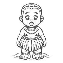 Cartoon Zulu Boy Illustration, Outline Drawing